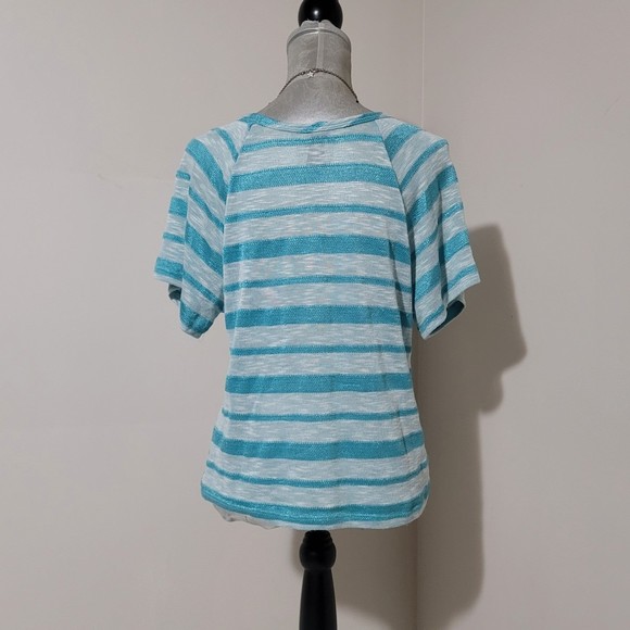 y2k Vanity striped v neck short sleeve tee shiny blue top m - Picture 4 of 11